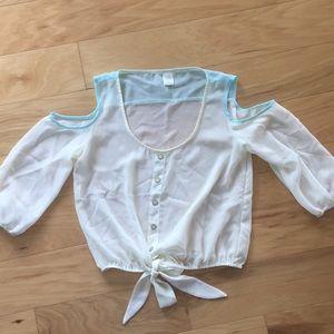 Cold shoulder tie front top